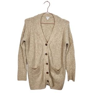 Minnie Rose Beige Cable Knit Cardigan